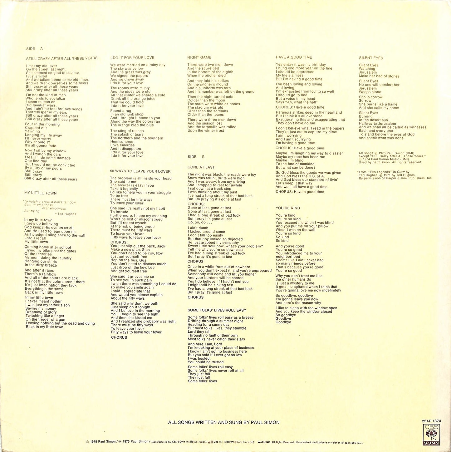 PAUL SIMON - Still Crazy After All These Years