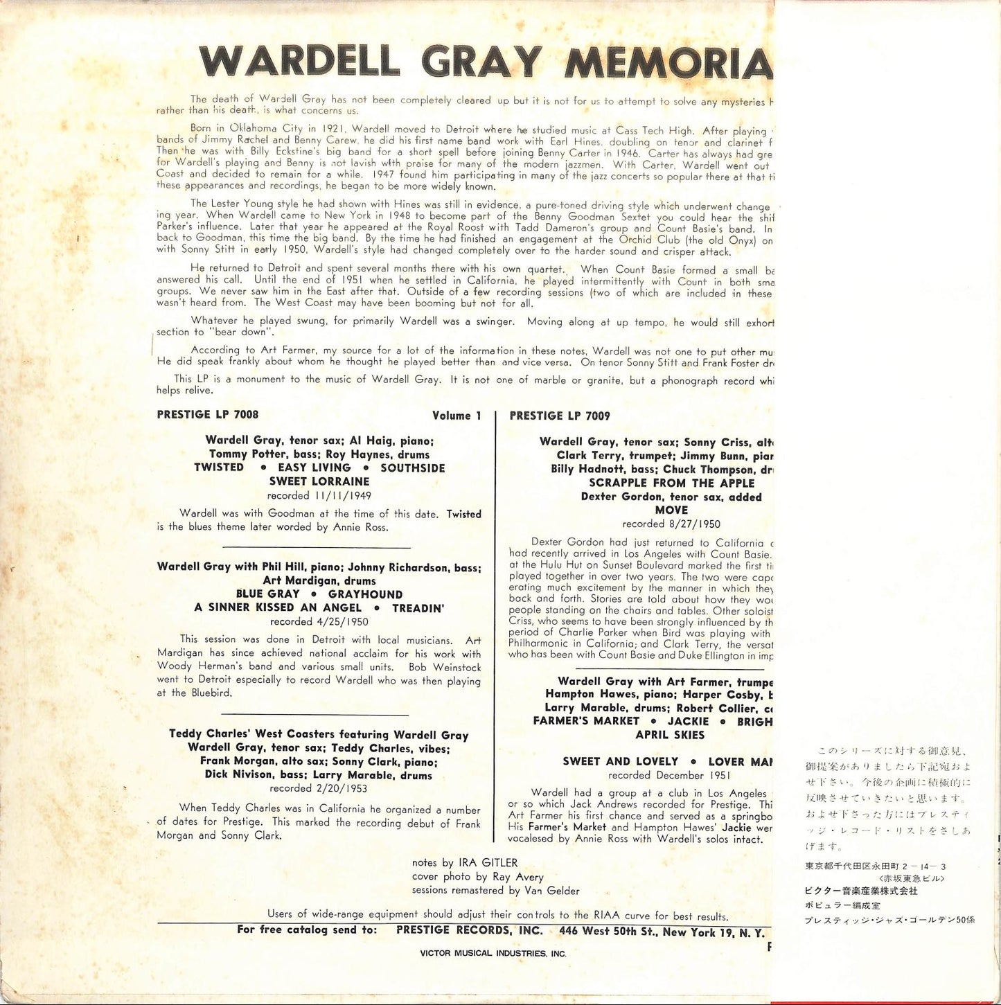 WARDELL GRAY - Memorial Volume One