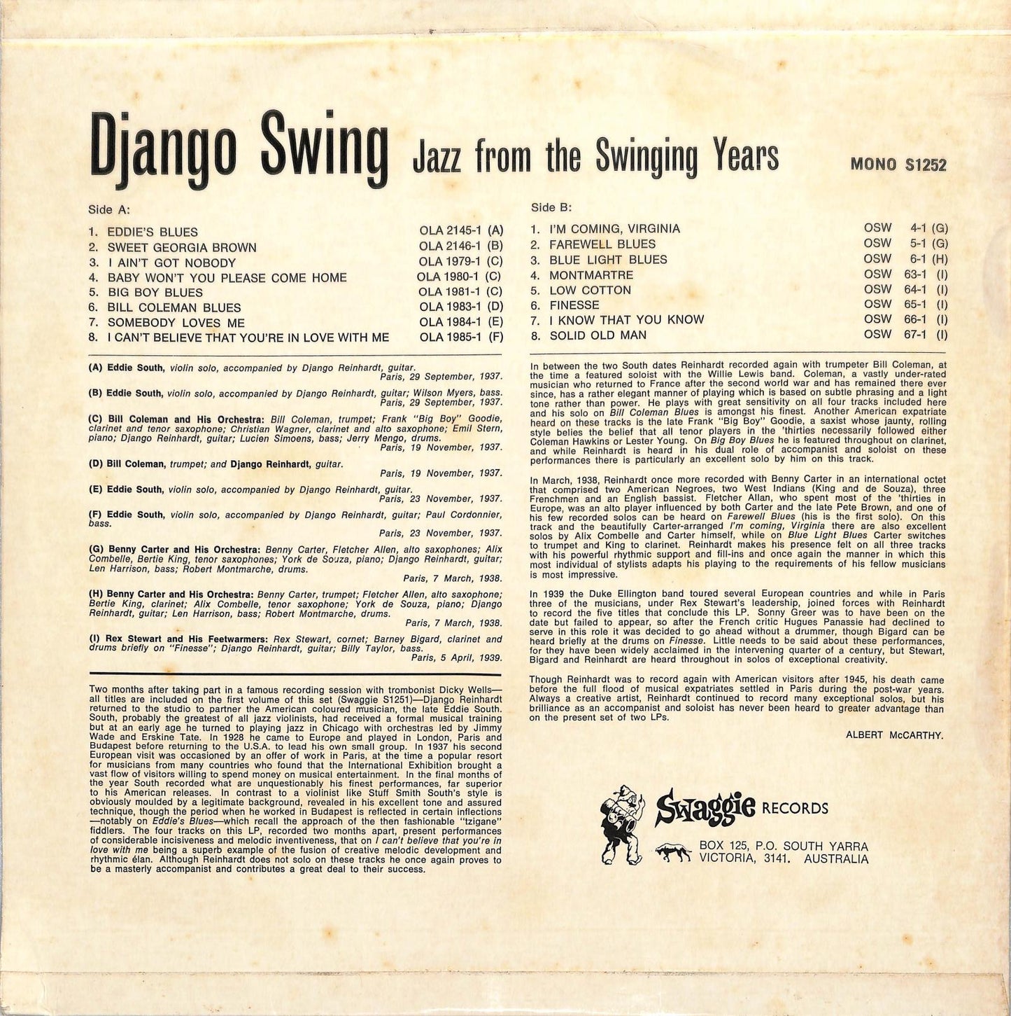 DJANGO REINHARDT - Django Swing 1937-39