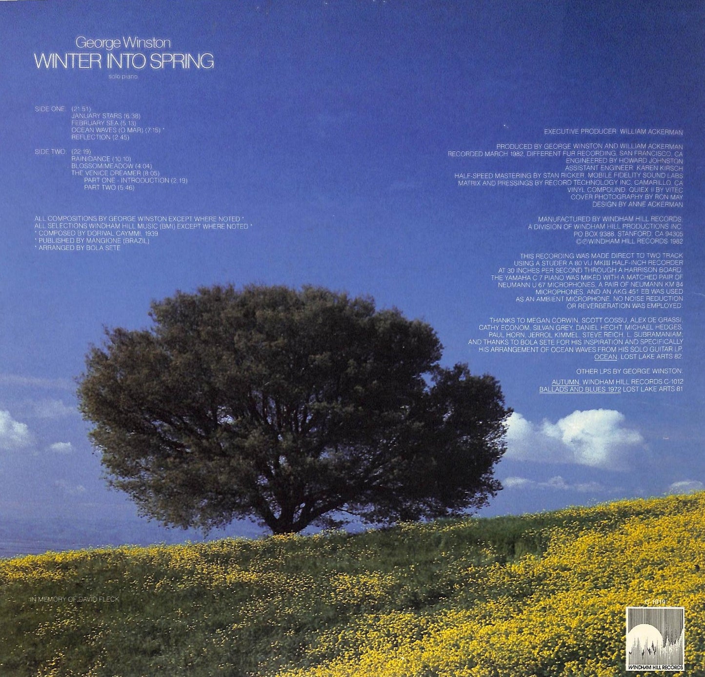 "Winter Into Spring" by George Winston is a New Age piano album renowned for its serene, minimalist compositions. Winston's use of silence and subtle melody to paint aural landscapes of the changing seasons. 