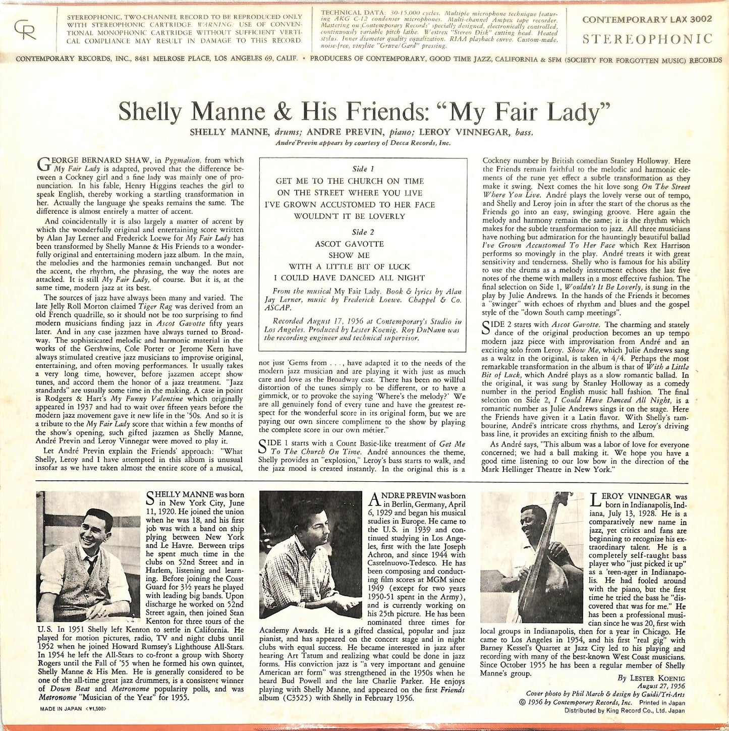 SHELLY MANNE & HIS FRIENDS - Modern Jazz Performances Of Songs From My Fair Lady