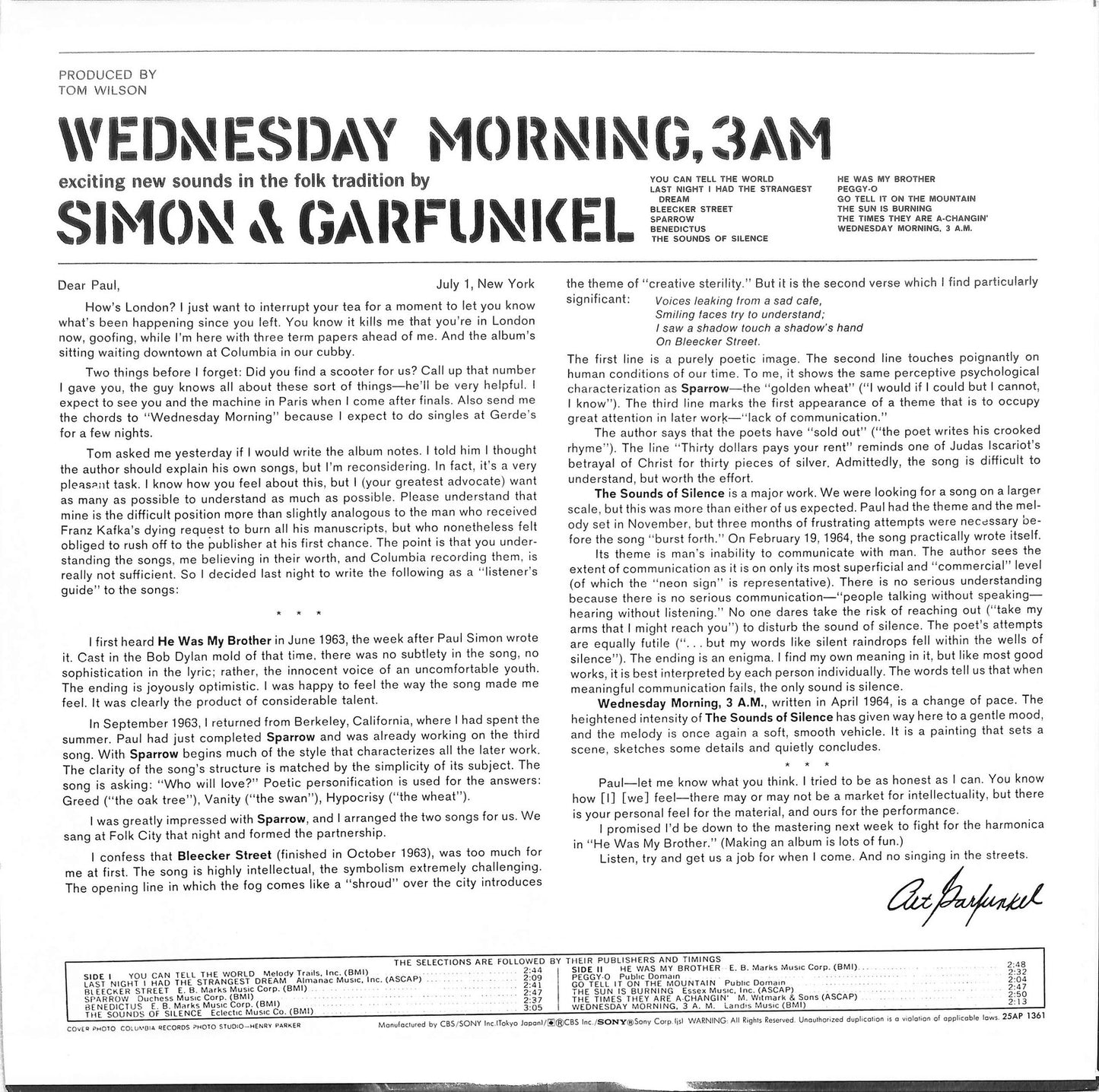 SIMON & GARFUNKEL - Wednesday Morning, 3 A.M.