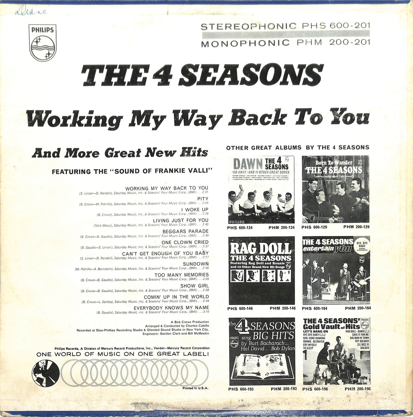 THE FOUR SEASONS - Working My Way Back To You