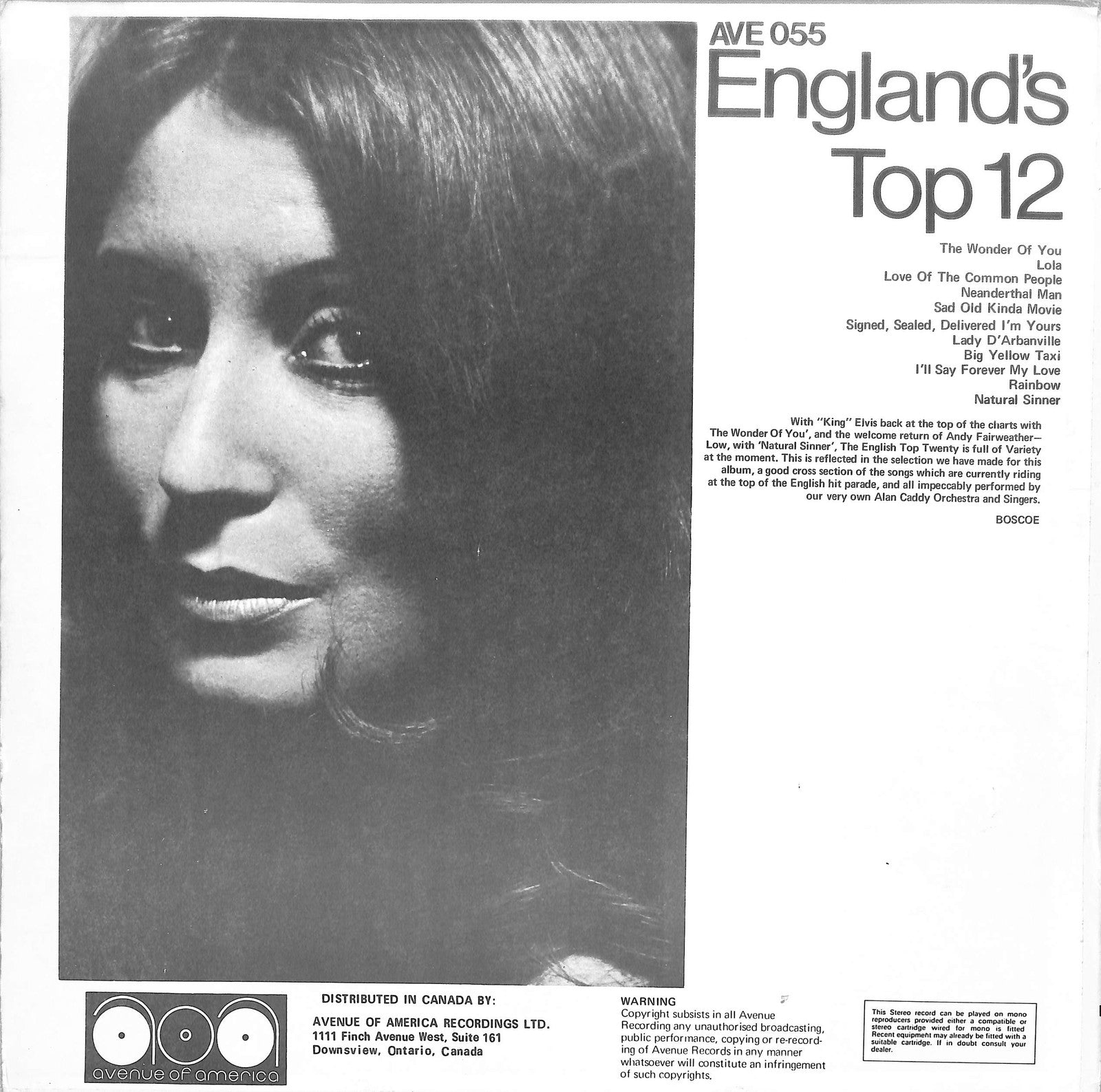 ALAN CADDY ORCHESTRA AND HIS SINGERS - England's Top 12 Hits