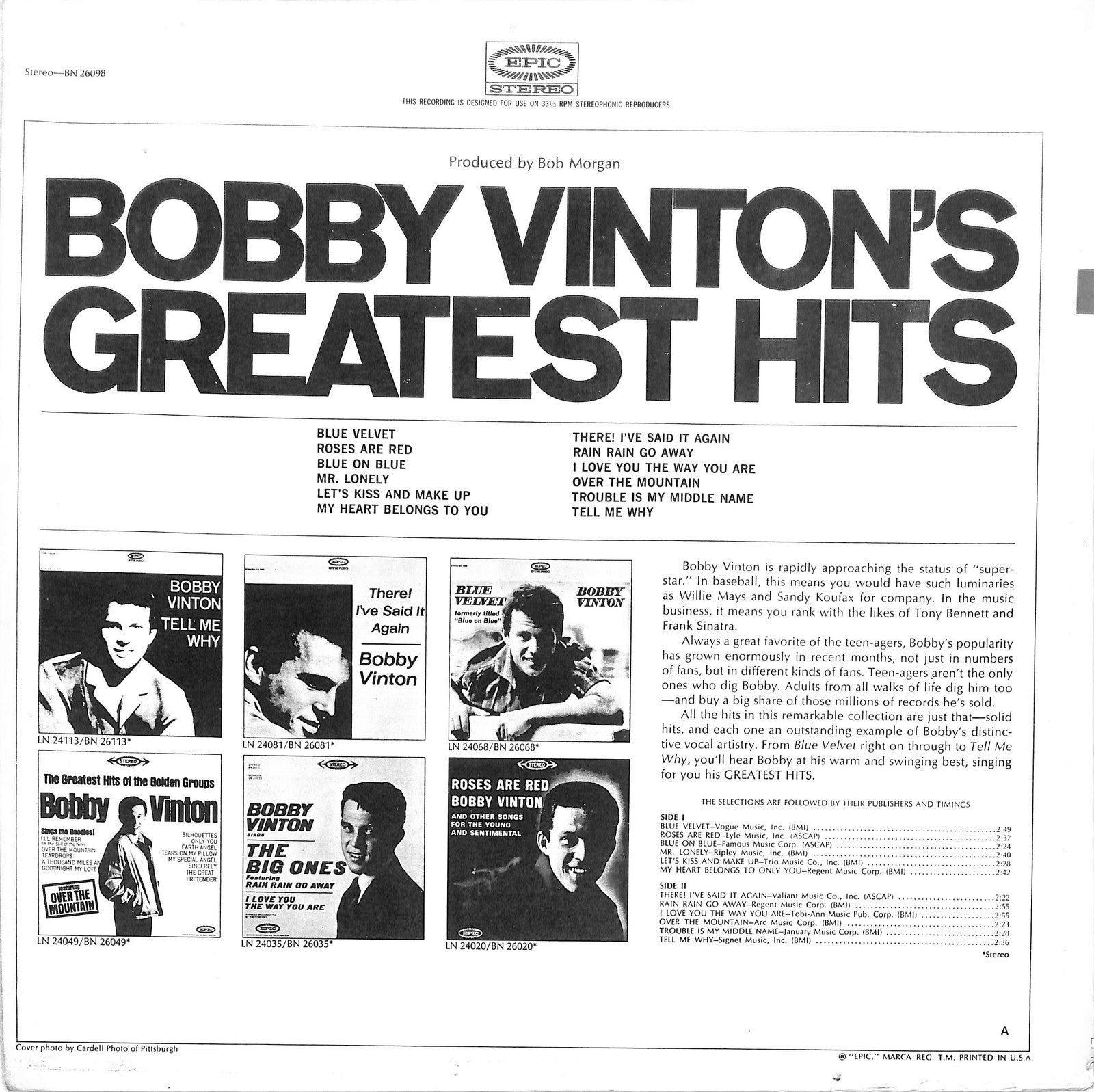 BOBBY VINTON - Bobby Vinton's Greatest Hits