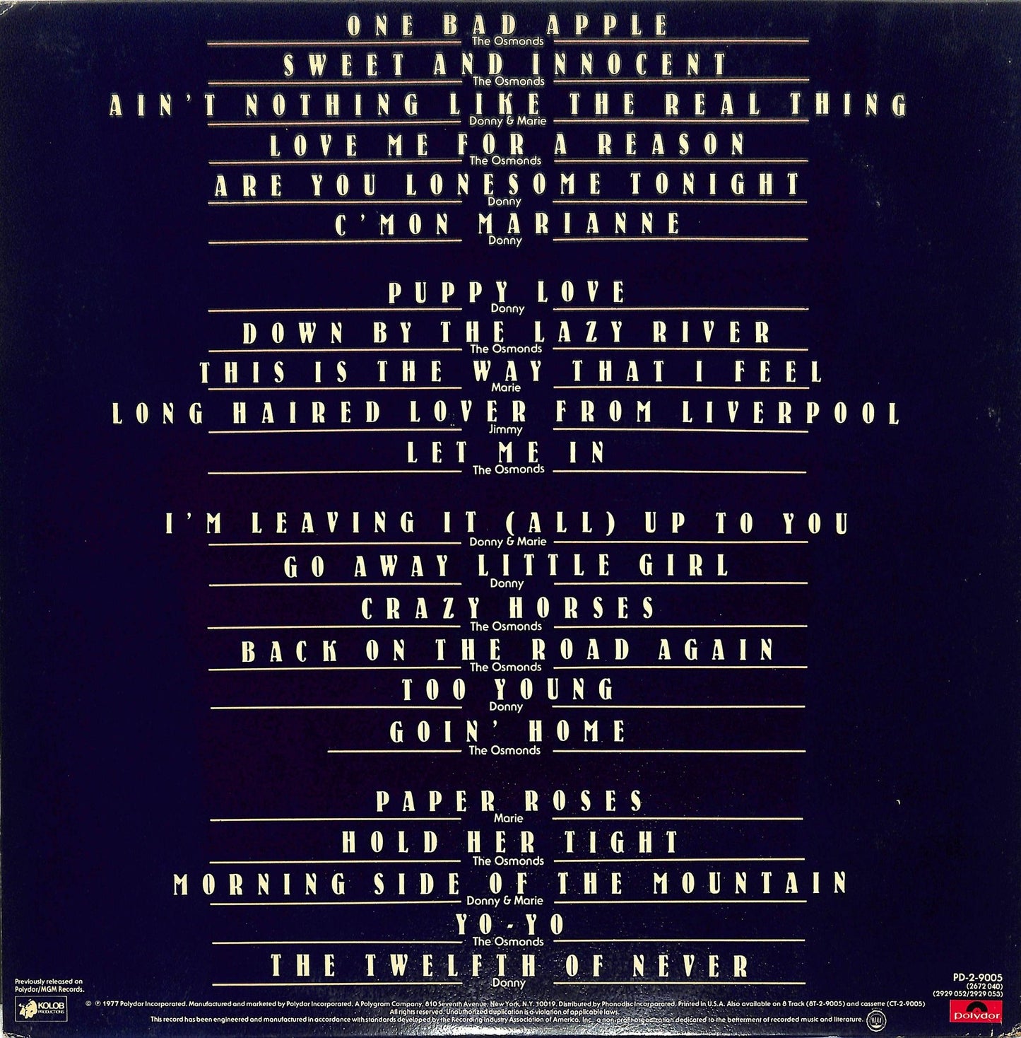 THE OSMONDS - The Osmonds Greatest Hits