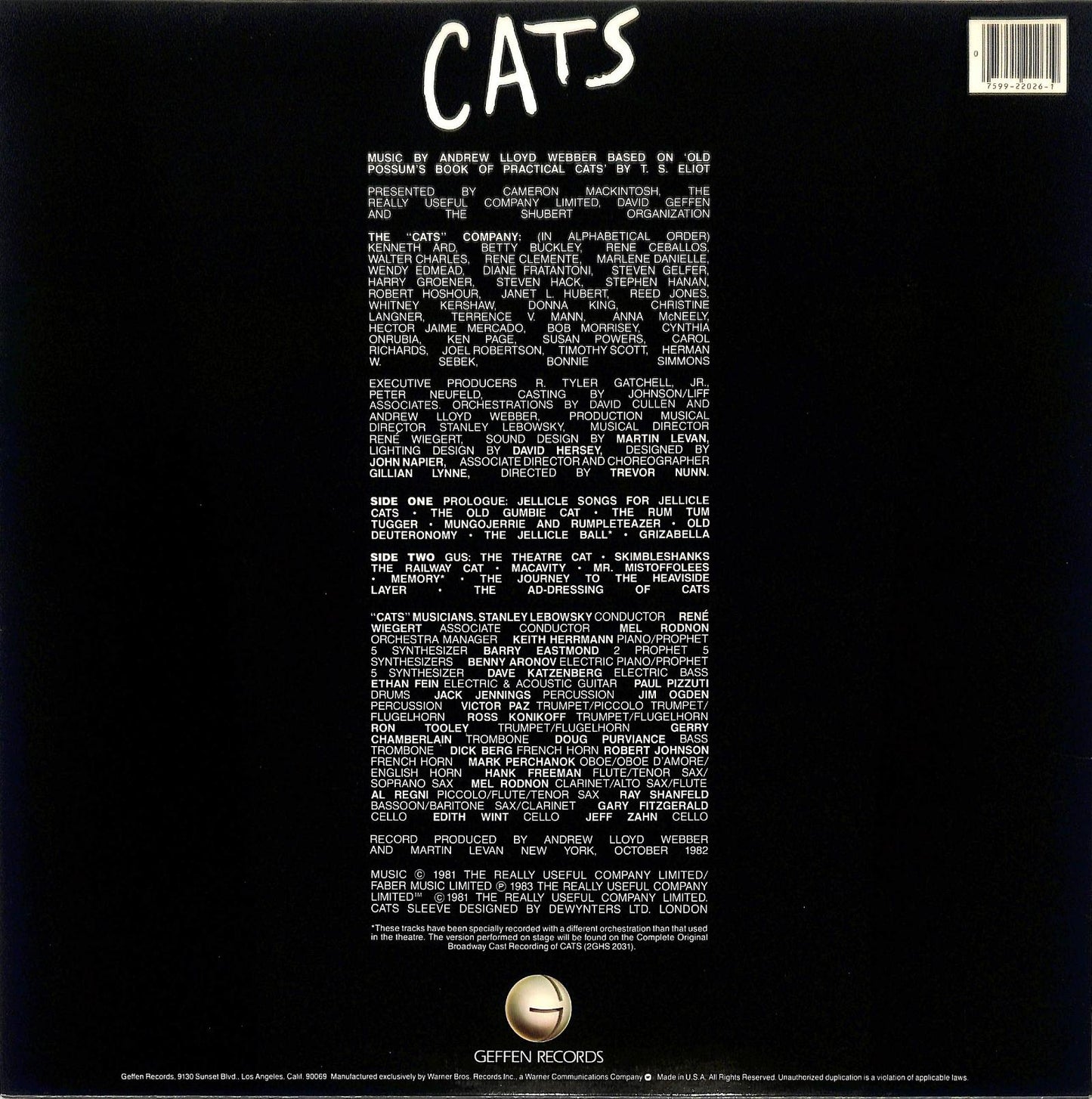 ANDREW LLOYD WEBBER - Cats (Selections From The Original Broadway Cast Recording)