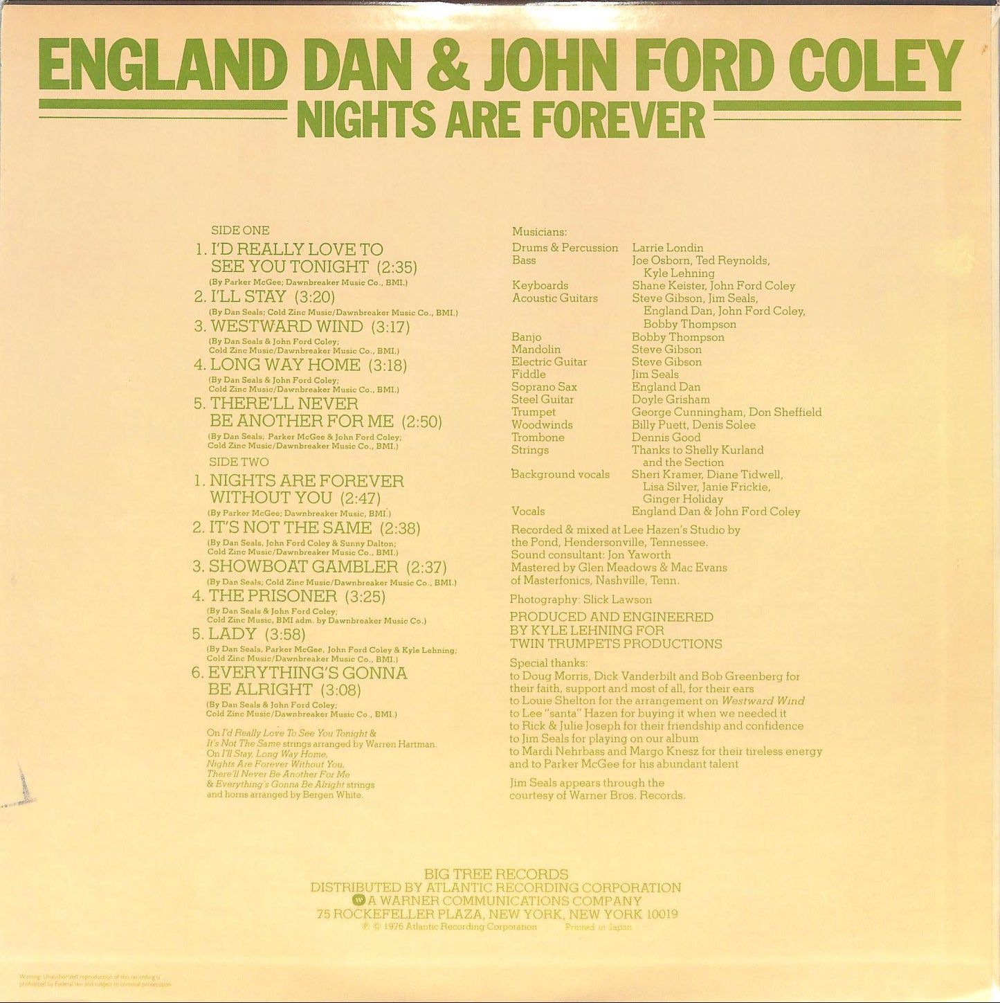 ENGLAND DAN & JOHN FORD COLEY - Nights Are Forever cover